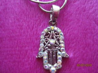   MULTICOLORED CRYSTAL HAMSA HAND PROTECTION FROM EVIL EYE PENDANT&CHAIN