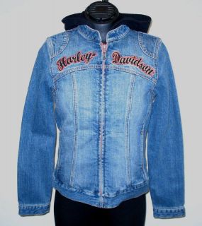 Womens Harley Davidson Denim 3 In 1 Jacket w/ Hooded Vest, 99114 10VW