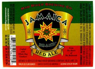 Mad River Brewing Co JAMAICA BRAND RED ALE beer label flag colors CA 