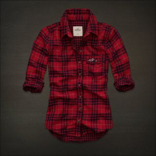 NWT Hollister by Abercrombie&Fitch Fallbrook Plaid Shirt Authentic Red 