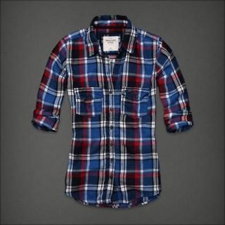 NWT Abercrombie Women Hailey Button Down Classic Shirt Blue and Red 