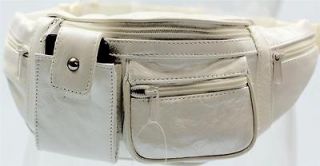 OFF WHITE PEARL COWHIDE LEATHER FANNY WAIST PACK CELL PHONE POCKET M 