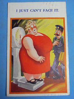 Comic Postcard 1950s BBW Fat Lady   Penny Arcade Weighing Machine 