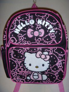 NWT Genuine Felt Hello Kitty SANRIO Black with Pink Glitter Book Bag 
