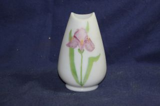 Vintage Rare FENTON Signed Purple Iris Hand Painted Milk Glass Vase