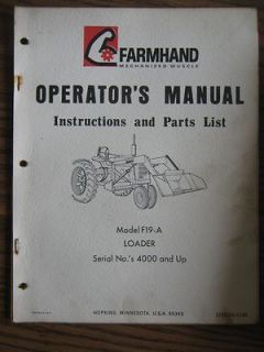 Farmhand Operator Manual Part List F19 A Loader Tractor