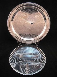 Silver Plate   Round Serving Tray with a divided Glass Insert – by 