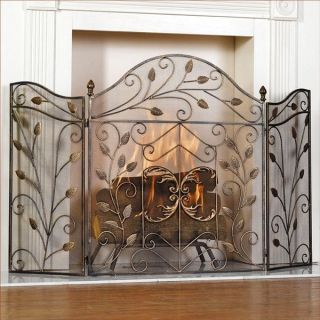 Lovely Wrought Iron Fireplace Screen w Scroll Work Antique Gold 