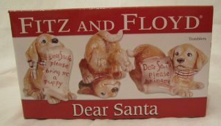 Fitz and Floyd Dear Santa 3 Three Dog Puppies Puppy Tumblers 53 232 