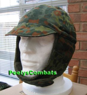 GREAT** GERMAN MIL Flecktarn Camouflage WINTER FIELD CAP with EAR 