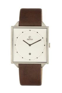 Obaku Mens V116UCIRN Square Brown Leather Date Watch Watches  