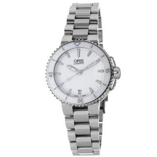 Oris Womens 73376524156MB Aquis Whie Ceramic Bezel Watch Watches 