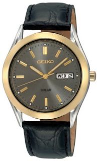 Seiko Mens SNE050 Solar Strap Charcoal Dial Watch Watches  
