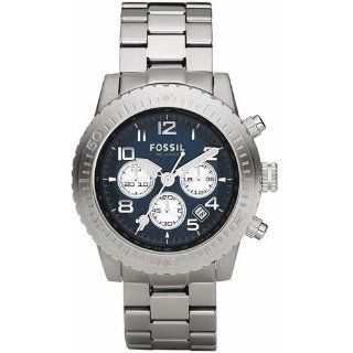 Fossil Mens CH2627 Silver Stainless Steel Quartz Watch with Blue Dial 
