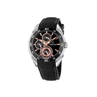 Festina Mens F16394/4 Black Leather Quartz Watch with Black Dial 