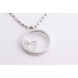 New ROBERTO COIN 18K White Gold and Diamond Circle Heart Necklace 