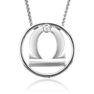 Zodiac Sign Libra Silver Diamond Pendant Necklace (HI, I1 
