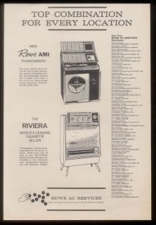 1963 Rowe AMI jukebox & Riviera cigarette machine ad