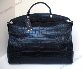 548 FURLA Piper Cartella Croc Leather Satchel Tote/Crossbody Bag 