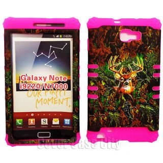 For Samsung Galaxy Note i717 Hybrid Pink Silicone Cover + Buck Deer 