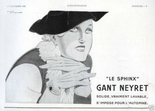 1934 GANT NEYRET Gloves   French Ad, René Vincent