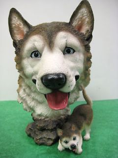 LARGE HUSKY DOG FACE AND PUP FIGURINE STATUE BY WESTLAND #3177