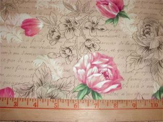 Hoffman Fabrics Garden Romance Pink Roses on French Script