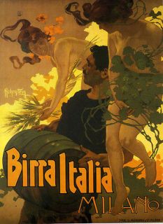 Italian Ladies Man Birra Beer Milano Italy Italia Vintage Poster Repro 