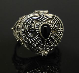 BLACK ONYX HEART CREMATION URN RING SILVER CREMATION JEWELRY PET URN 