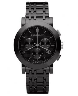 Burberry Watch, Mens Chronograph Black Ceramic Check Bracelet 40mm 