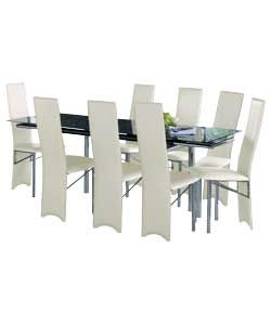 Buy Hygena Savannah Black Glass Dining Table and 8 Cream Chairs at 