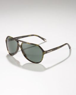 Large Plastic Aviator Sunglasses, Green Havana