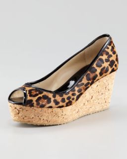 Purdey Leopard Print Calf Hair Cork Wedge   