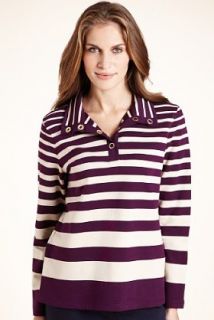 Classic Collection Cotton Rich Funnel Neck Striped Top   Marks 