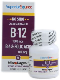 Superior Source No Shot B 12 Cyanocobalamin with B6 and Folic Acid 