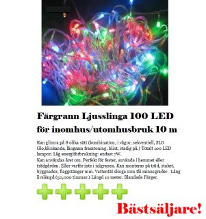 Färgrann Ljusslinga 100 LED för inomhus/utomhusbruk 10 m på Tradera 