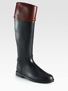 Burberry   Hillmore Leather Trimmed Rain Boots