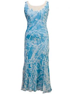 Buy Chesca Lace Print Chiffon Trim Devoree Sleeveless Dress, Aqua 
