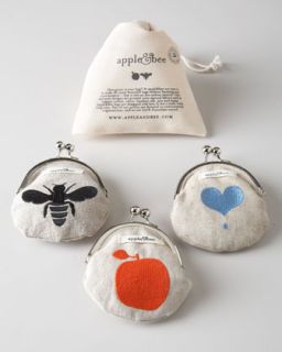 Apple & Bee Embroidered Hemp Coin Purses   The Horchow Collection