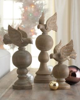 Joyeux Noel Wooden Doves on Orbs   The Horchow Collection