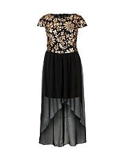 Black (Black) Koko Gold Floral Print Chiffon Dip Hem Dress  272344401 