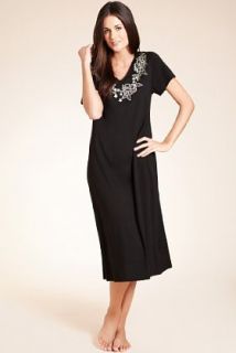 Per Una Modal Blend Floral Embroidered Long Nightdress   Marks 