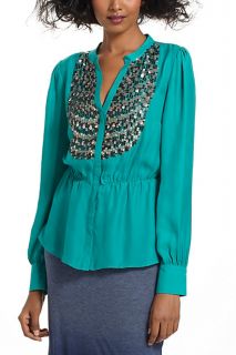 Sequined Peplum Buttondown   Anthropologie