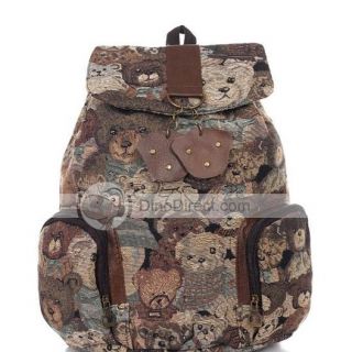Wholesale Bqotus Cute Bear Pattern Flap Drawstring Backpack 