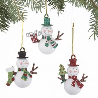 Set of 3 Mini Glitter Snowman Ornaments in Christmas Ornaments  Crate 