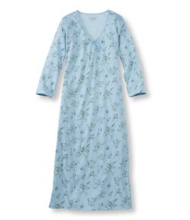 Womens Supima Cotton Nightgown, V Neck Three Quarter Sleeve Floral 