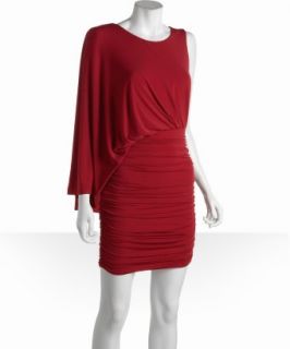 BCBGMAXAZRIA  bright red jersey Venus one shoulder drape dress 