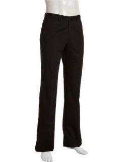 Brioni black cotton twill flat front pants  