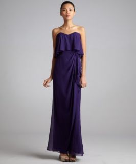 Badgley Mischka royal purple tiered silk strapless gown   up 