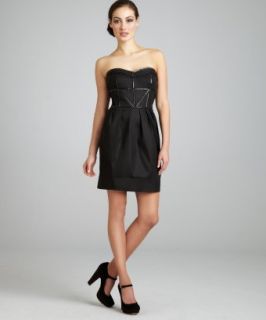 Marc New York  black piped stretch cotton strapless bustier dress 